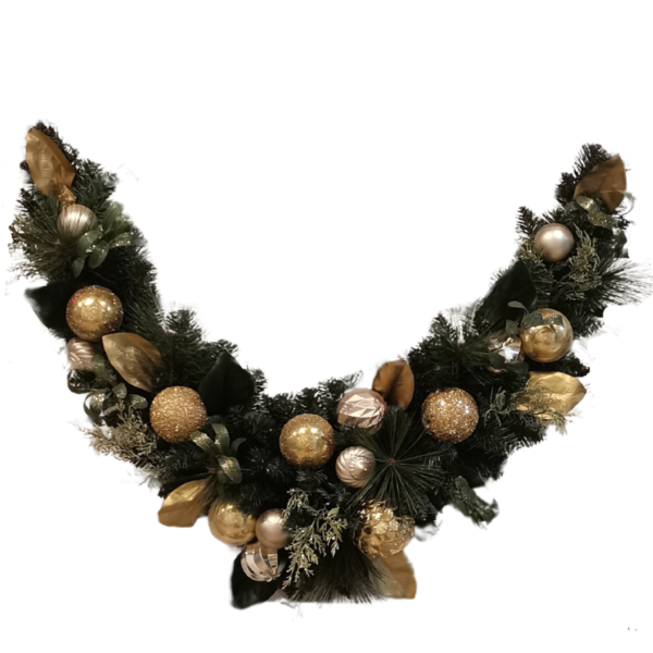 120cm Festive Swag with Gold and Silver Baubles and Golden Leaves