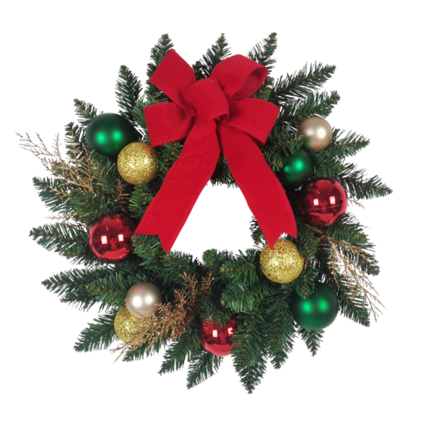 45cm Wreath with Red Bow and Festive Baubles