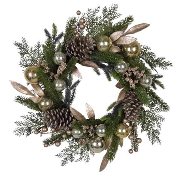 45cm Wreath with Baubles and Golden Berries