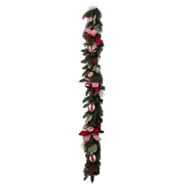 180cm Festive Garland with Bows and Red and White Ornaments