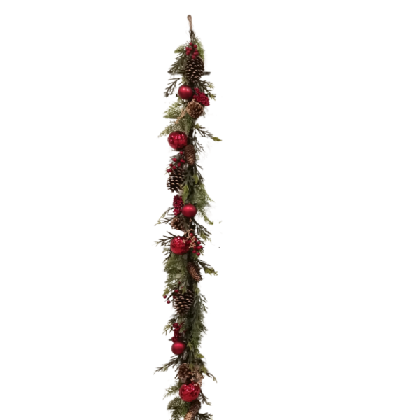 180cm Garland with Pinecones and Red Baubles