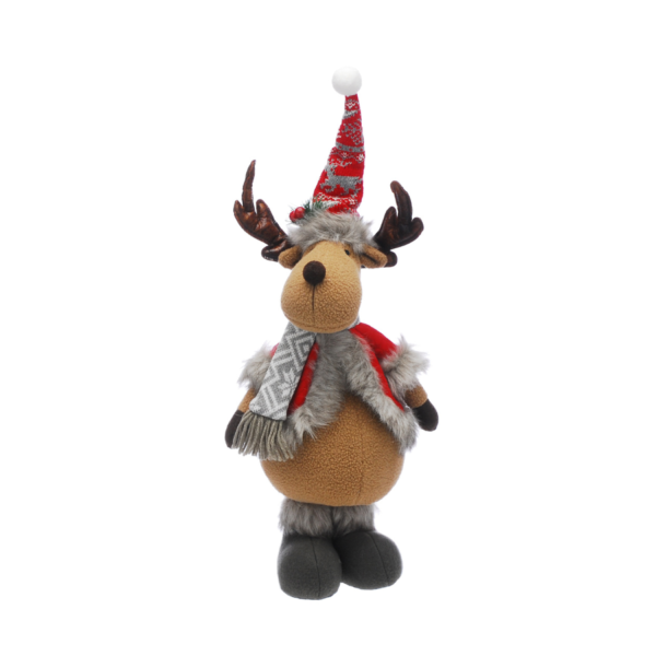 Plush Standing Reindeer with Red Jacket
